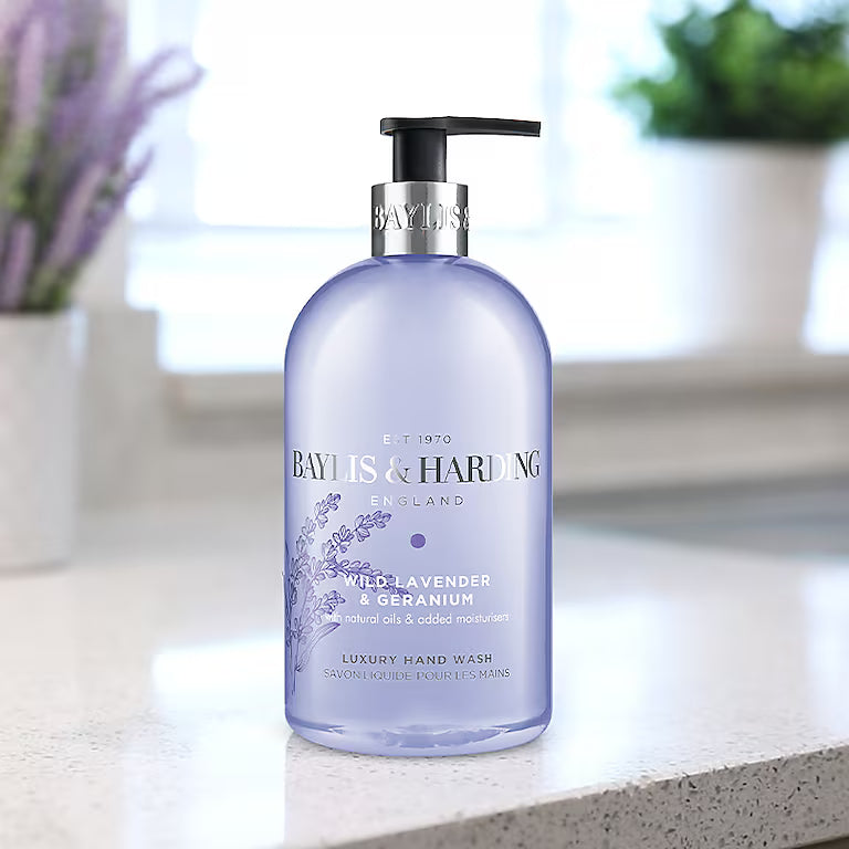 Baylis &amp; Harding Signature ხელის საპონი- ველური ლავანდა და გერანიუმი, 500 მლ.